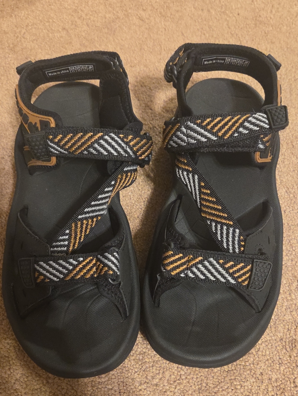 Women's Black Sandals with Yellow Accent Straps - never worn